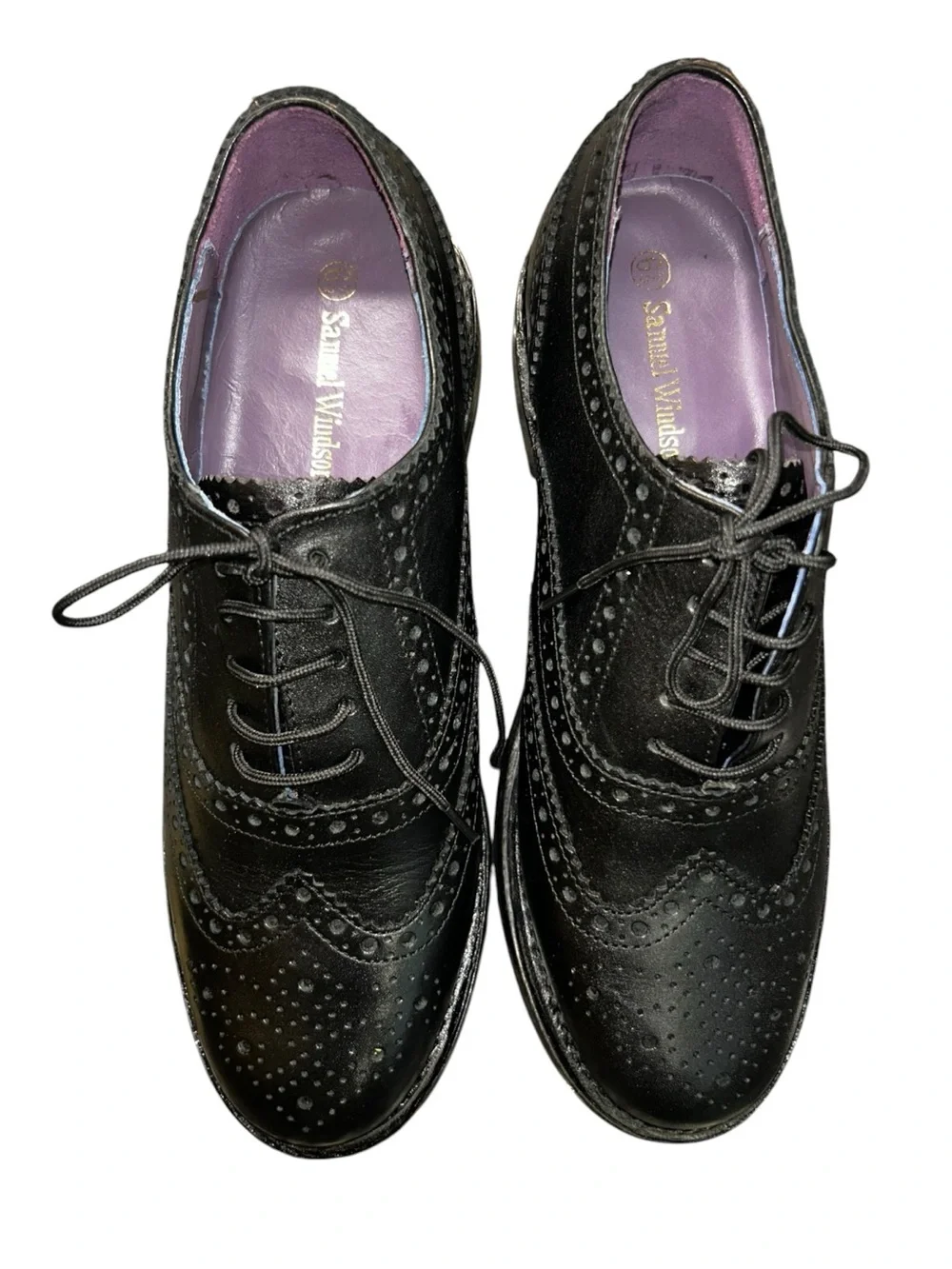 Samuel Windsor Handmade Italian Leather Mens Brogue Wingtip Shoes 6.5 Black